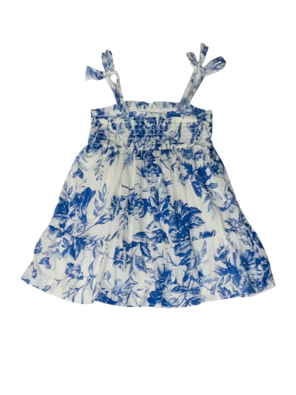 Baby Gap Blue & White Floral Toile Smocked Dress EUC